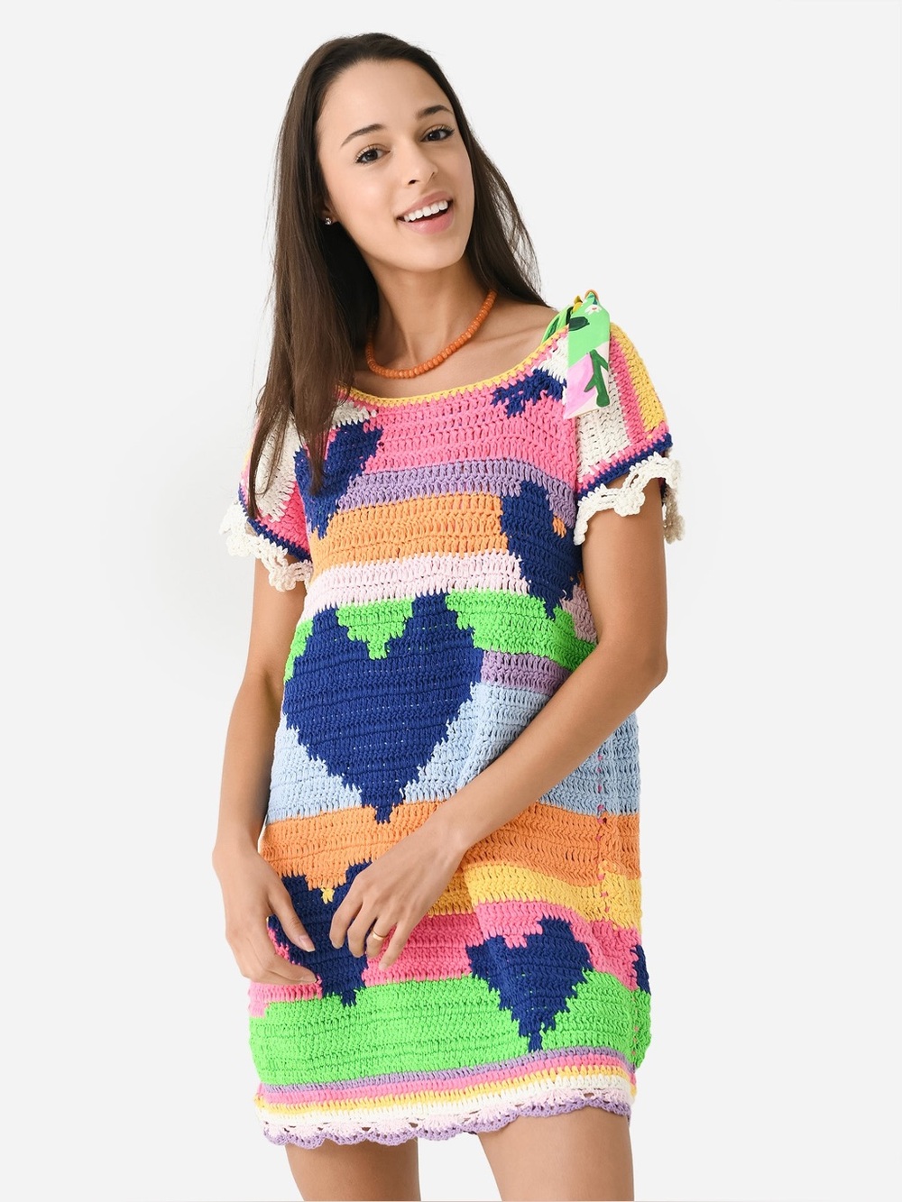 Celia B Sargasso Crotchet Heart Vibrant Striped Dress